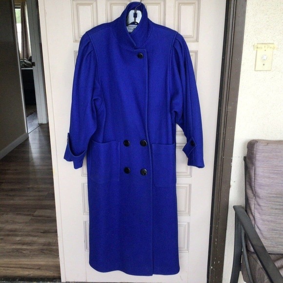 Vintage Royal Blue International Scene Wool Trench Coat Full Length Gorgeous - Picture 2 of 12